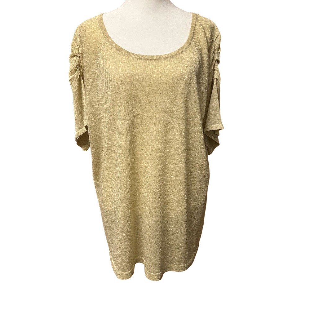 Hampshire Studio Scoop Neck Knit Top 1X Gold Plus Women's Blouse Shirt